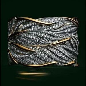 💎OS62💎 *NEW BEAUTIFUL TWO TONE GOLD AND SILVER PLATED DIAMOND RING
